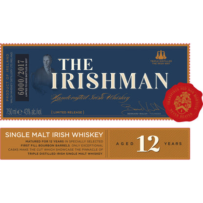 The Irishman Single Malt Irish Whiskey Limited Release 12 Yr 86 - 750ML - Front Label