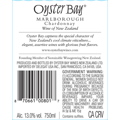 Oyster Bay Chardonnay Marlborough - 750ML - Back Label