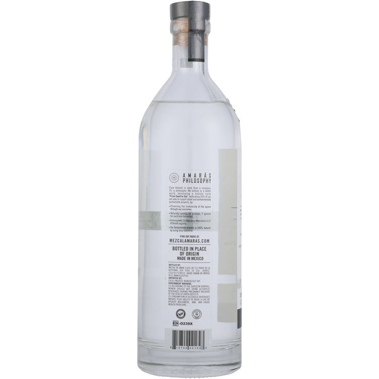Amaras Mezcal Joven Logia Ma Artesanal A3 Cenizo 92 - 700ML - Back