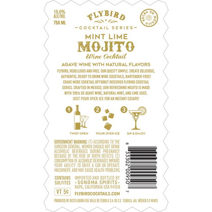 Flybird Mint Lime Mojito Wine Cocktail - 750ML - Back Label