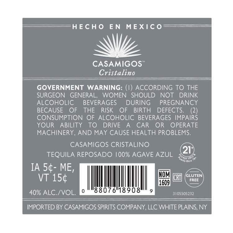 Casamigos Tequila Reposado Cristalino 80 - 1.0L - Back Label