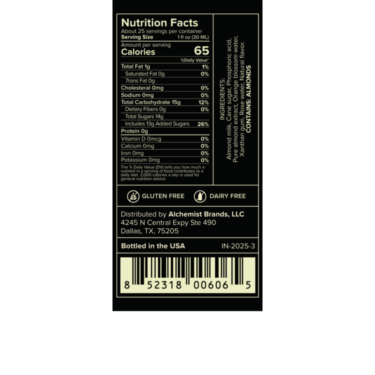 Liquid Alchemist Orgeat Syrup - 750ML - Back Label