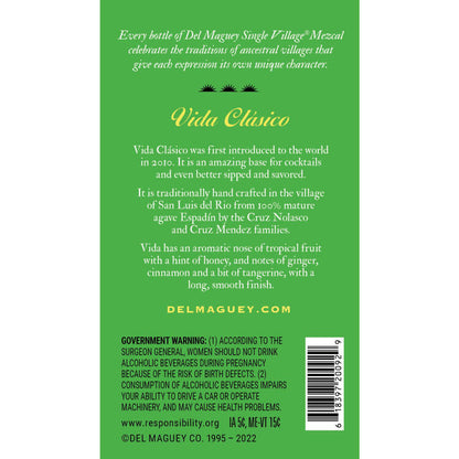 Del Maguey Mezcal Vida 84 - 750ML - Back Label