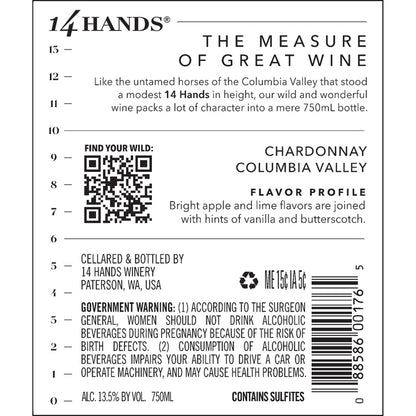 14 Hands Chardonnay Vineyard Select Washington - 750ML - Back Label
