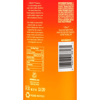 Ciroc Tropical Flavored Vodka Passion 60 - 1.75L - Back Label