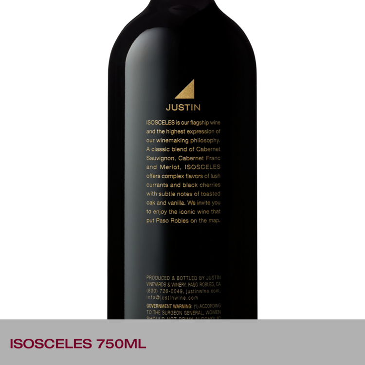 Justin Red Wine Isosceles Paso Robles 2021 - 750ML - Back Label