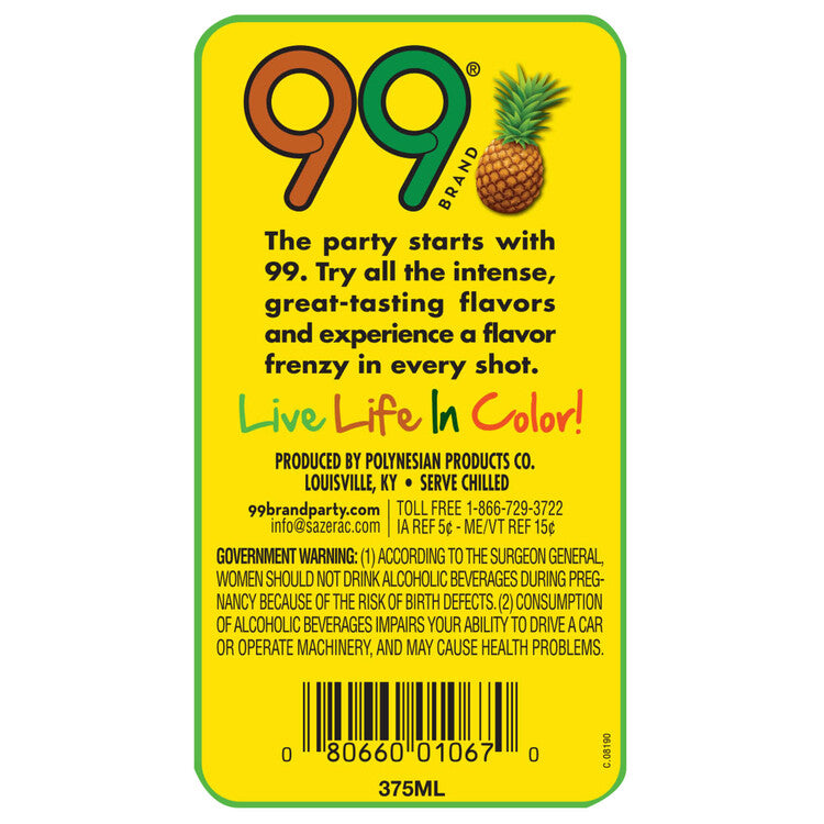 99 Brand Pineapple Schnapps 99 - 375ML - Back Label