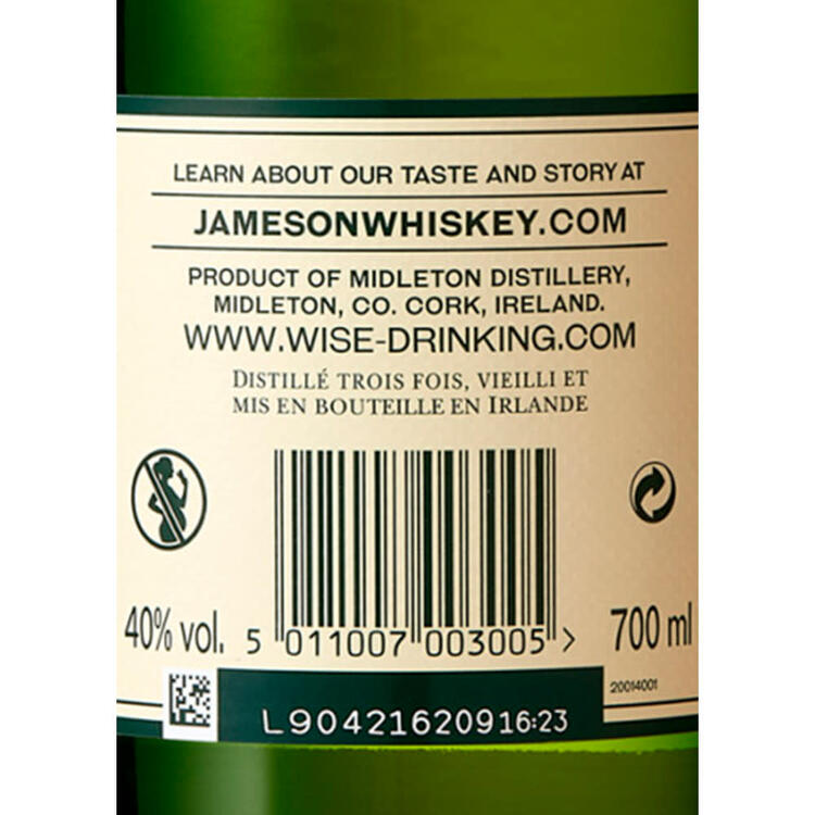 Jameson Blended Irish Whiskey 80 - 750ML - Back Label