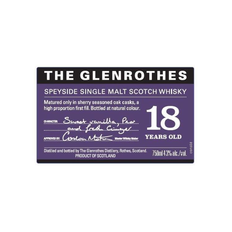 The Glenrothes Single Malt Scotch 18 Yr 86 - 750ML - Front Label