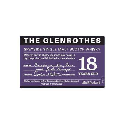 The Glenrothes Single Malt Scotch 18 Yr 86 - 750ML - Front Label