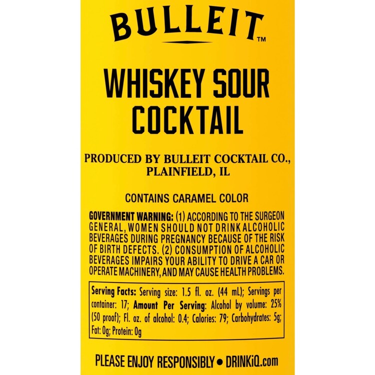 Bulleit Whiskey Sour 50 - 750ML - Back Label