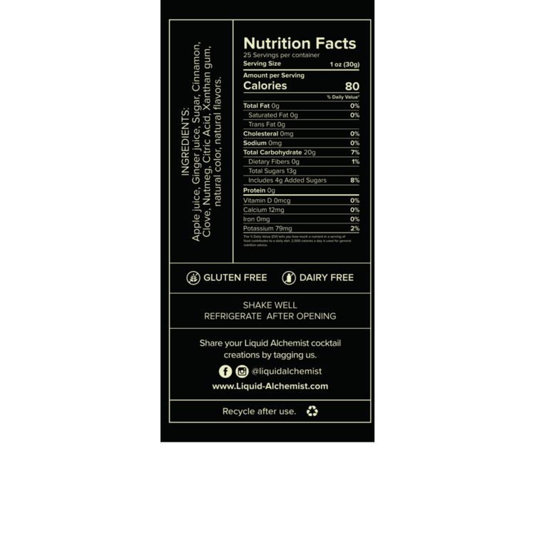 Liquid Alchemist Apple Spice Syrup - 750ML - Back Label