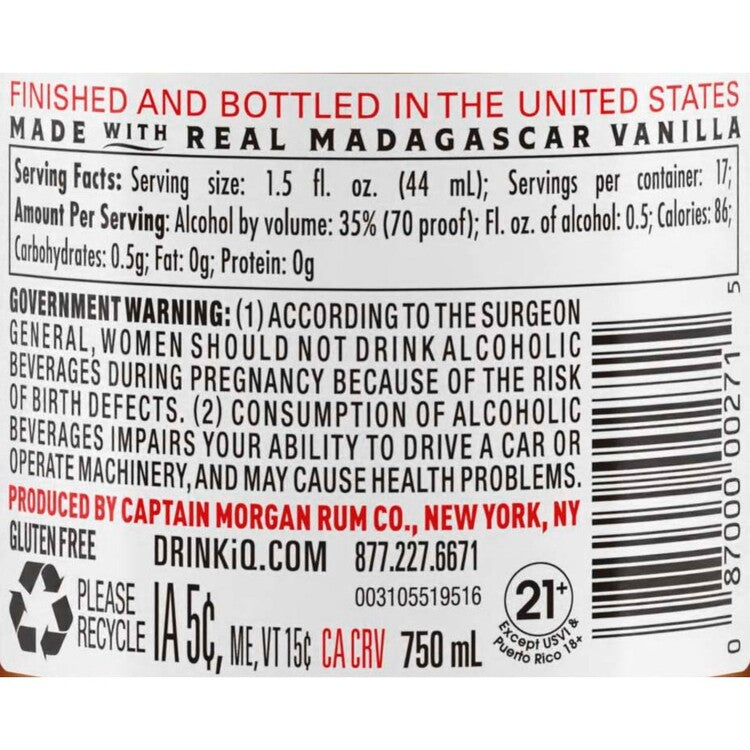 Captain Morgan Spiced Rum Original Real Madagascar Vanilla 70 - 750ML