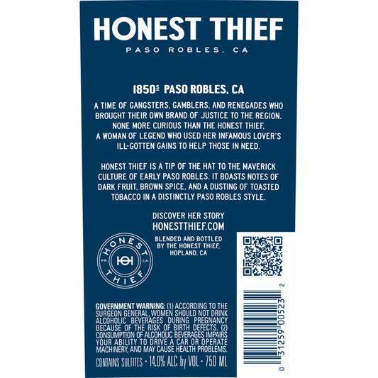 Honest Thief Cabernet Sauvignon Paso Robles - 750ML - Back Label