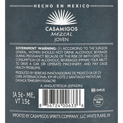 Casamigos Mezcal Joven 80 - 1.0L - Back Label