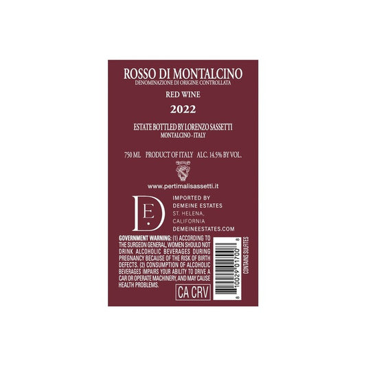 Sassetti Livio-Pertimali Rosso Di Montalcino Pertimali 2022 - 750ML - Back