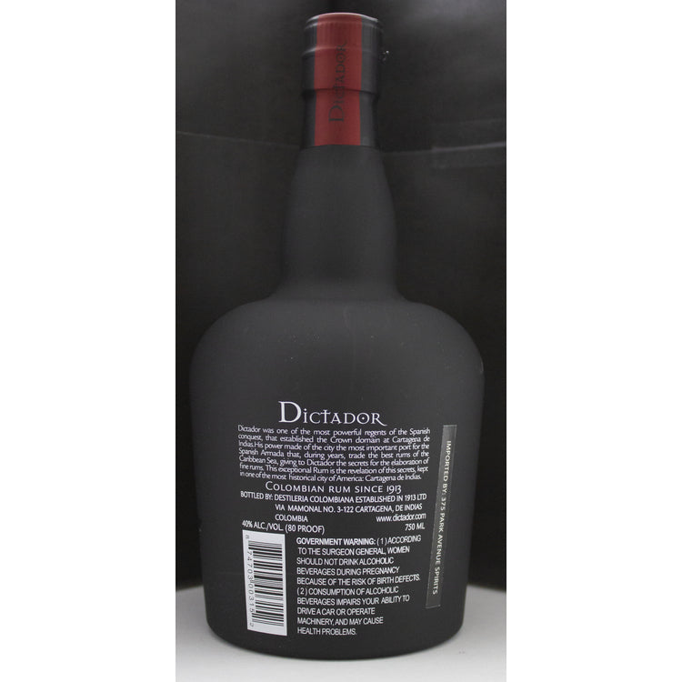 Dictador Aged Rum Solera System Ultra Premium Reserve 12 Yr 80 - 750ML - Back