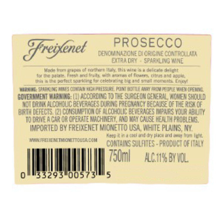Freixenet Prosecco Extra Dry - 750ML - Back Label