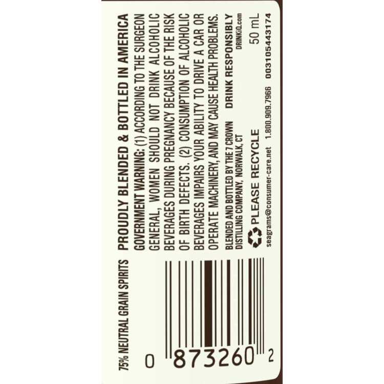 Seagram's Blended American Whiskey 7 Crown 80 - 50ML - Back Label