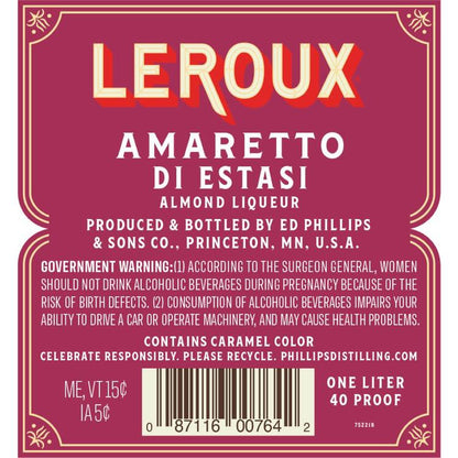 Leroux Amaretto Di Estasti 40 - 1.0L - Back Label