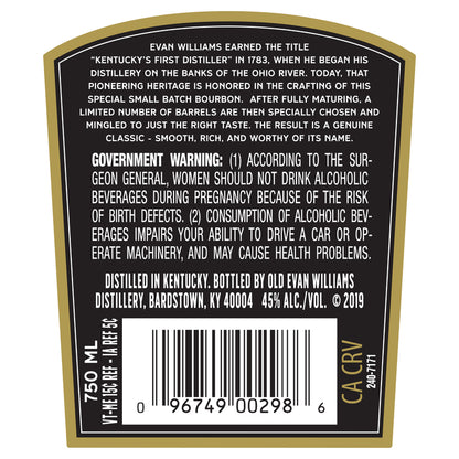 Evan Williams Straight Bourbon 1783 Small Batch 90 - 750ML - Back Label