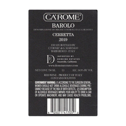 Ca'Rome' Barolo Cerretta 2019 - 750ML - Back