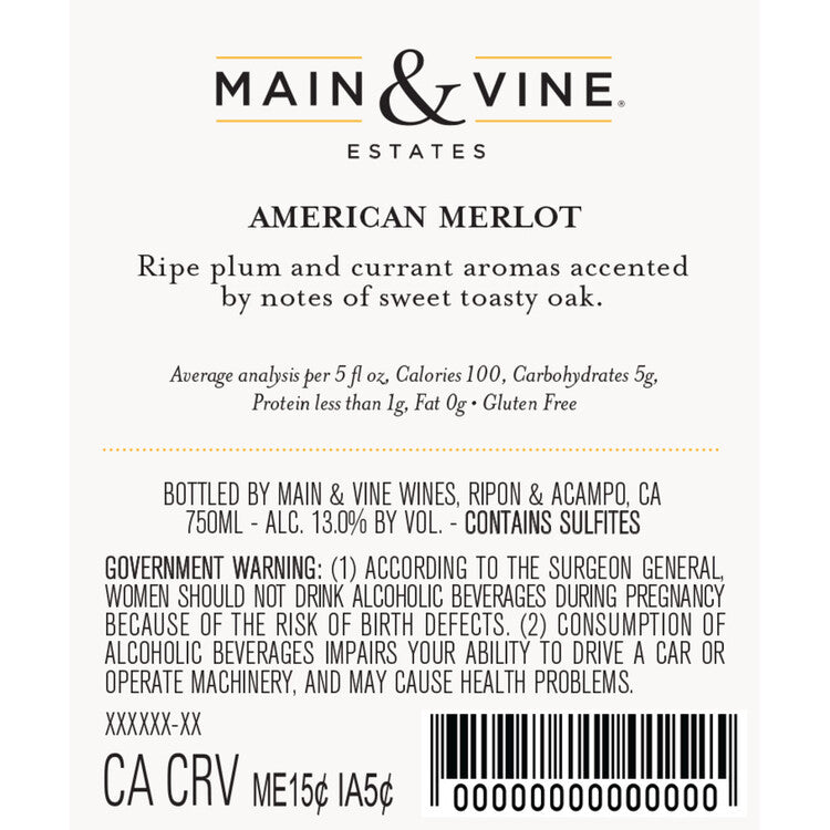 Beringer Main & Vine Merlot California - 750ML - Back