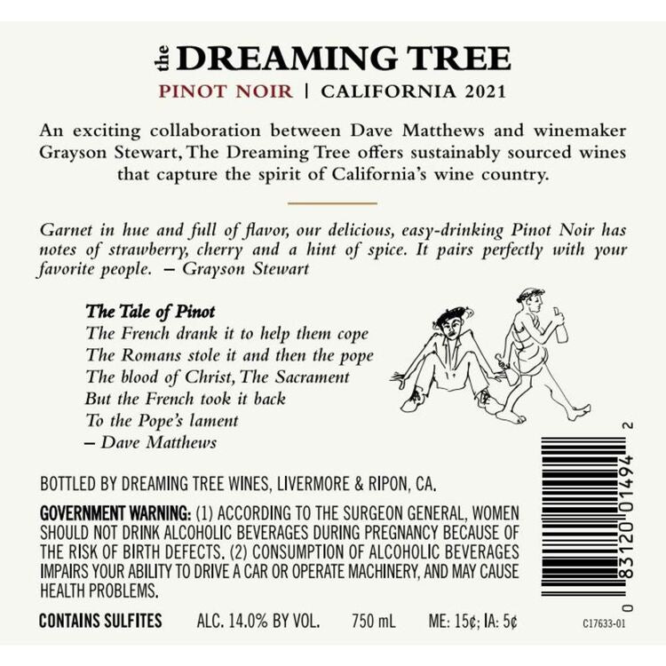 The Dreaming Tree Pinot Noir California - 750ML - Back