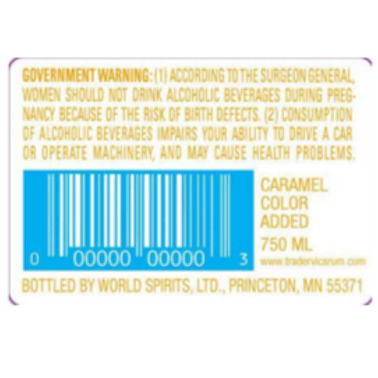 Trader Vic's Macadamia Nut Liqueur 53 - 750ML - Back Label