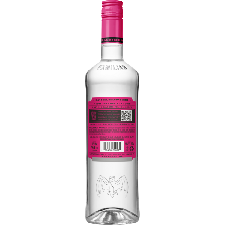 Bacardi Dragon Berry Flavored Rum 70 - 750ML - Back