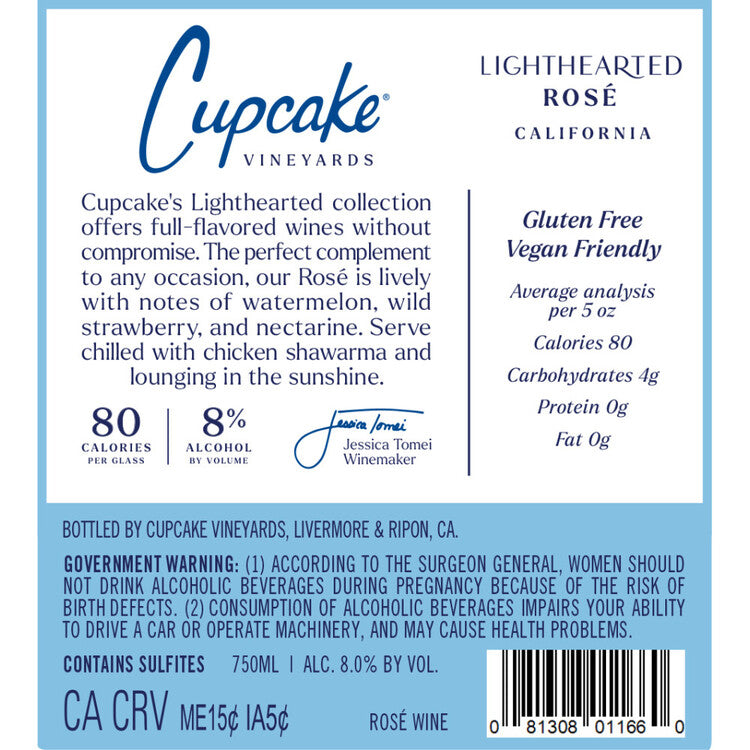 Cupcake Rose Wine Light Hearted California - 750ML