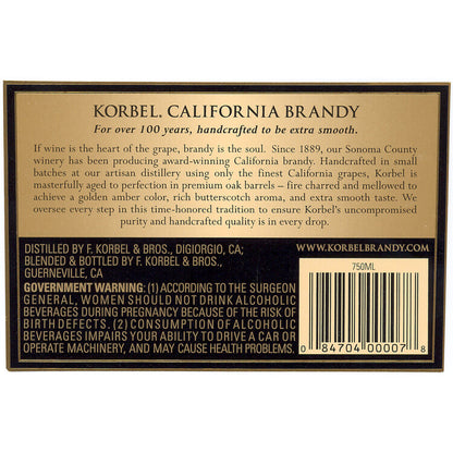 Korbel Brandy 80 - 750ML - Back Label