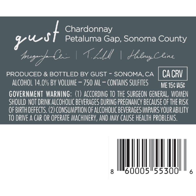 Gust Chardonnay Petaluma Gap 2024 - 750ML - Back Label