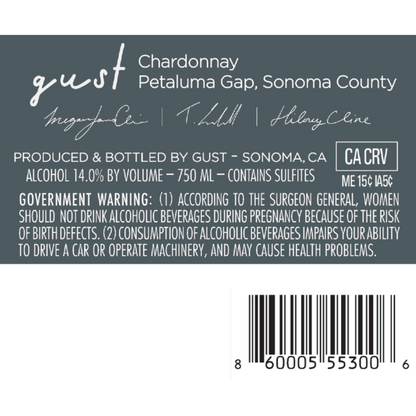 Gust Chardonnay Petaluma Gap 2024 - 750ML - Back Label