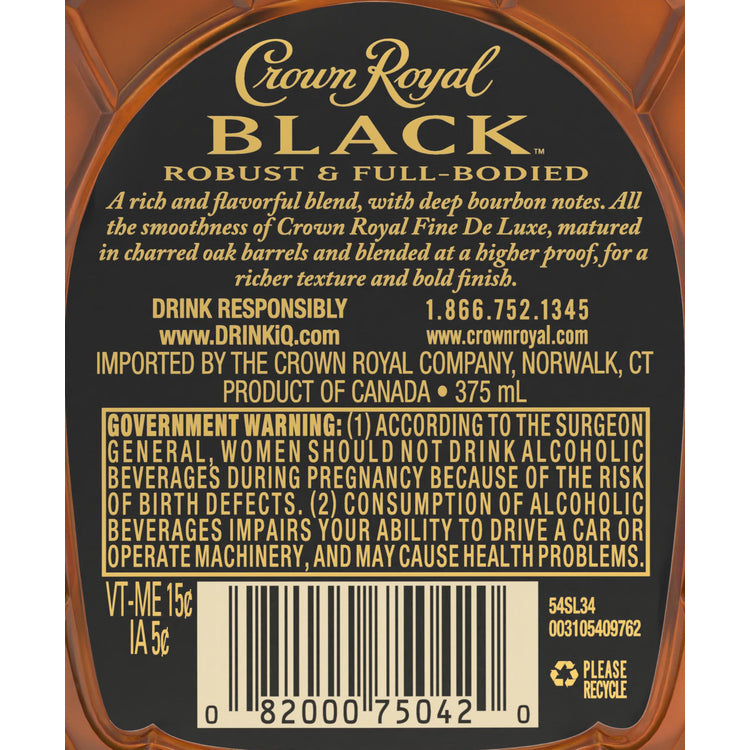 Crown Royal Canadian Whisky Black 90 - 375ML - Back Label