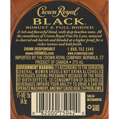 Crown Royal Canadian Whisky Black 90 - 375ML - Back Label