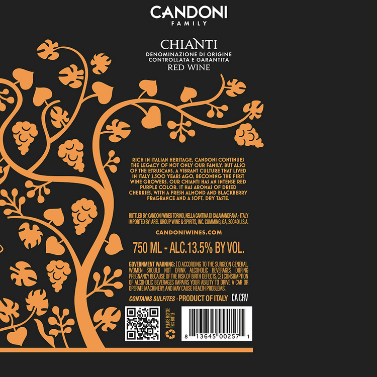 Candoni Chianti - 750ML - Back Label
