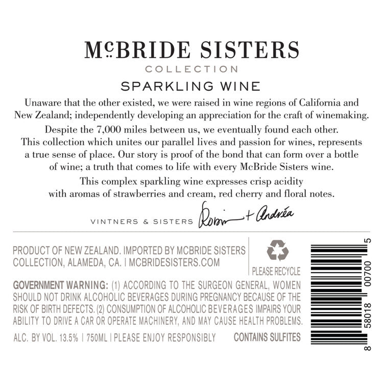 Mcbride Sisters Collection Brut Rose Hawkes Bay - 750ML - Back Label