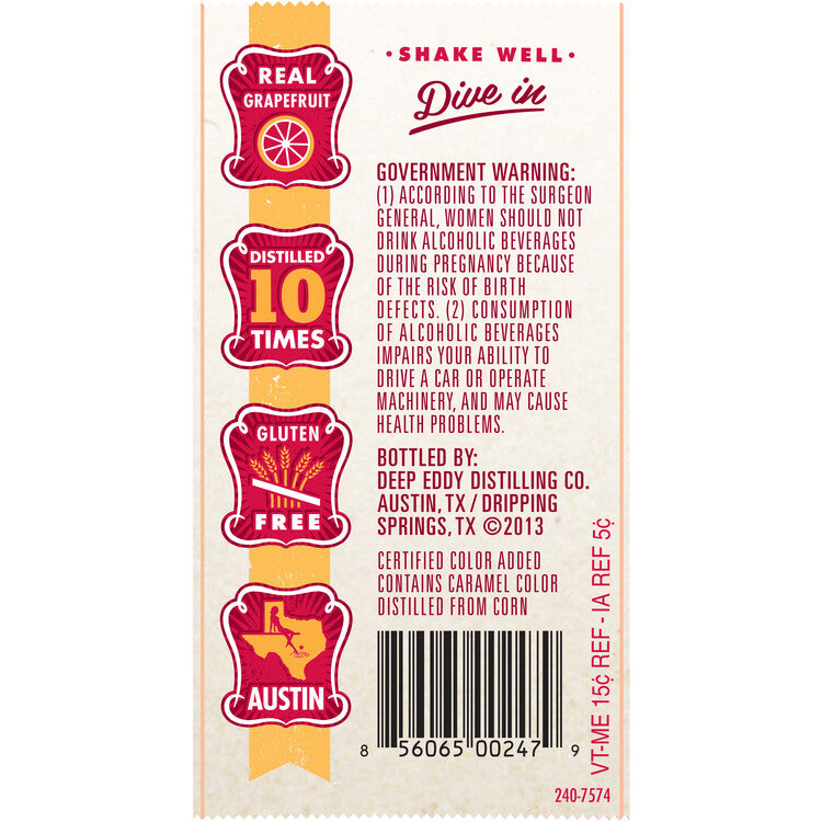 Deep Eddy Ruby Red Grapefruit Flavored Vodka 70 - 375ML - Back Label