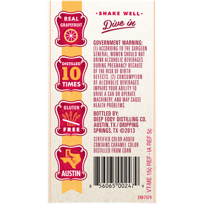 Deep Eddy Ruby Red Grapefruit Flavored Vodka 70 - 375ML - Back Label