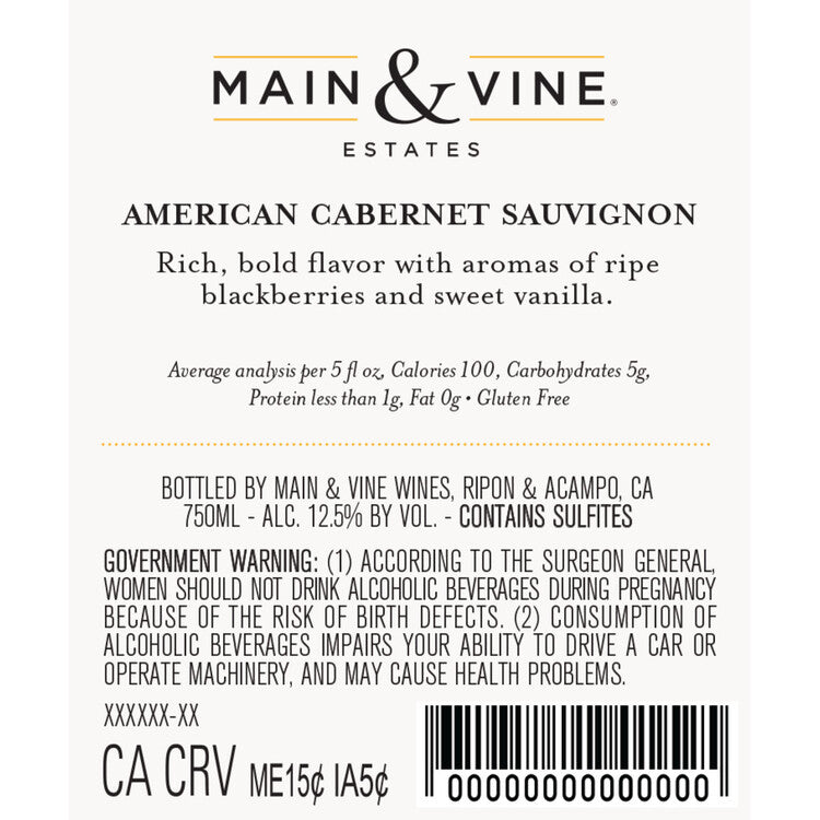Beringer Main & Vine Cabernet Sauvignon California - 750ML - Back