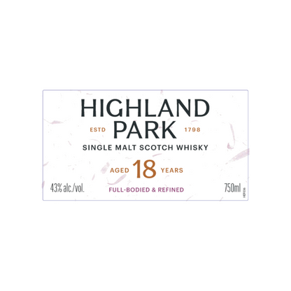 Highland Park Single Malt Scotch 18 Yr 86 - 750ML - Front Label