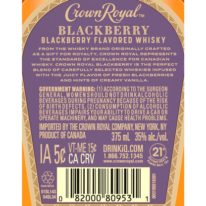 Crown Royal Blackberry Flavored Whiskey 70 - 375ML - Back Label