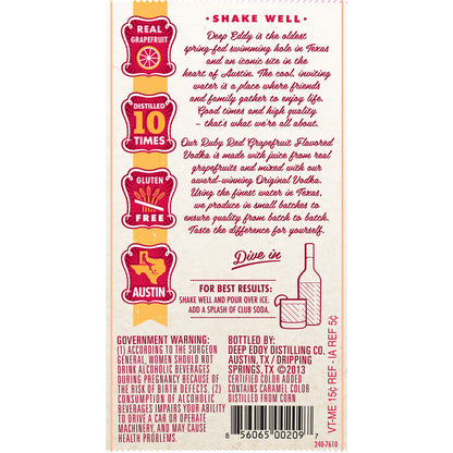 Deep Eddy Ruby Red Grapefruit Flavored Vodka 70 - 1.0L - Back Label