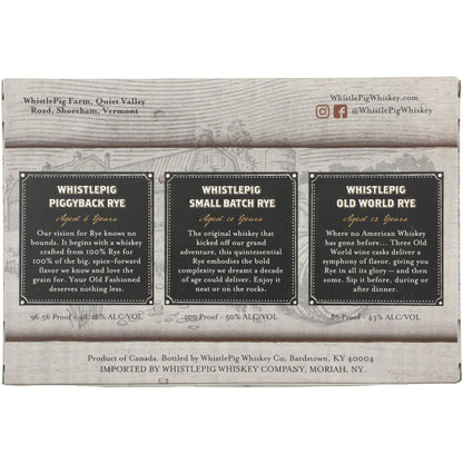 Whistlepig Rye Piglets 1 Each Old World 12 Yr 86, Whisky 10 Yr 100, Pi - 50ML - Back