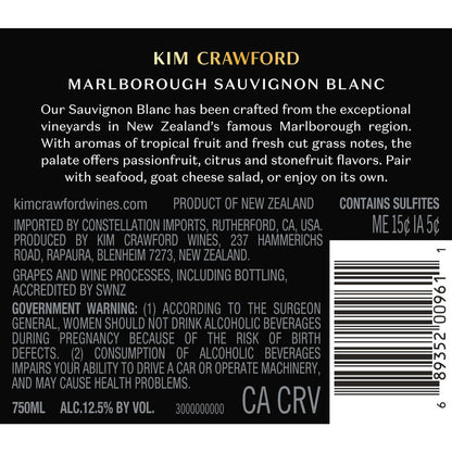Kim Crawford Sauvignon Blanc Marlborough - 750ML - Back Label