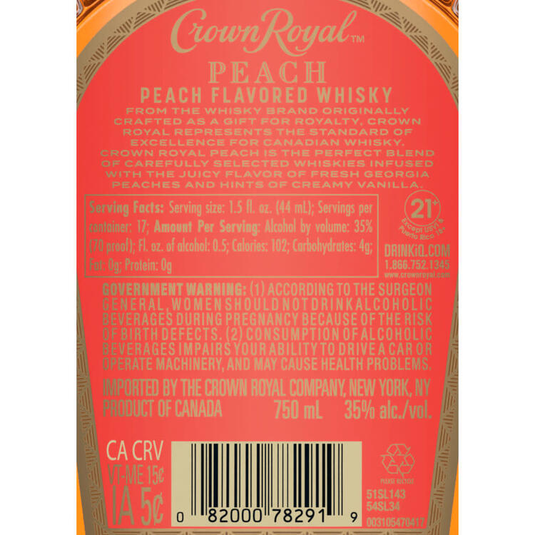 Crown Royal Peach Flavored Whiskey 70 - 750ML - Back Label