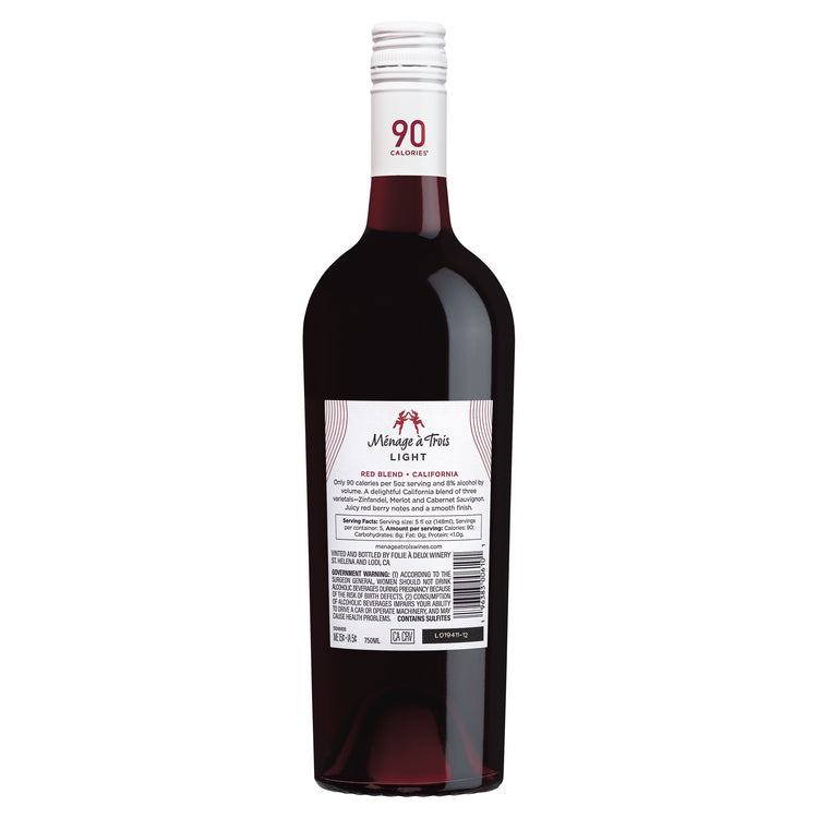 Menage A Trois Light Red Blend California - 750ML - Back