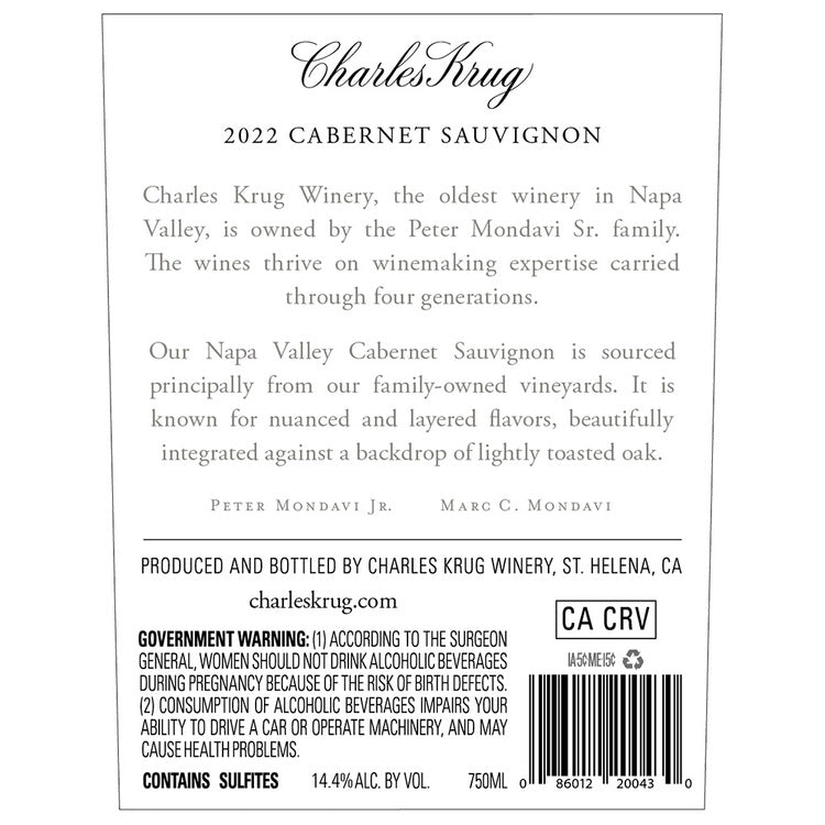 Charles Krug Cabernet Sauvignon Napa Valley 2022 - 750ML