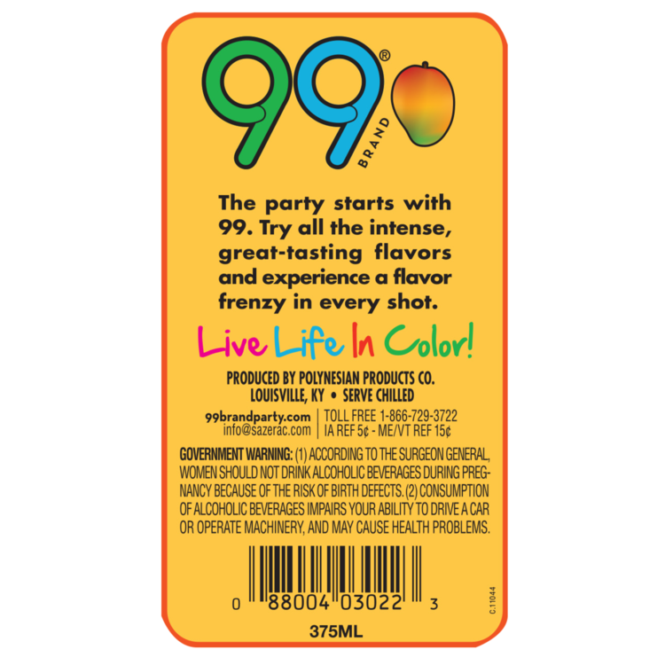 99 Brand Mango Schnapps 99 - 375ML - Back Label